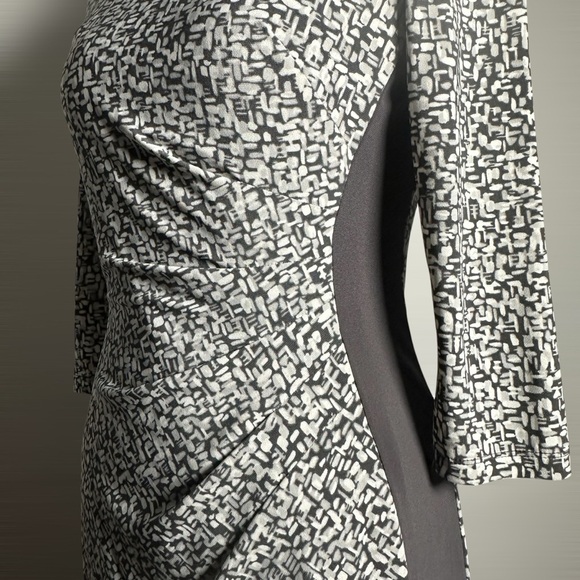 LRL Ralph Lauren Sheath Dress Size 2P Charcoal White Ruched Lined Jersey Stretch - Picture 12 of 16